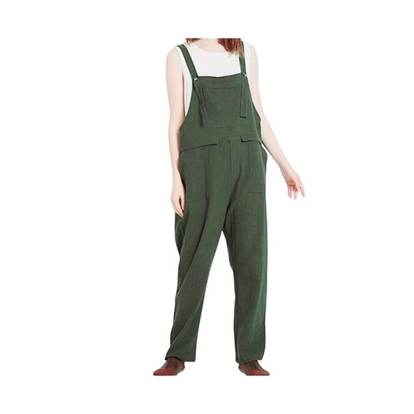 Fashion Classic Fashion Womens Army Green Linen Blend Jumpsuit Size Medium - Picture 1 of 7